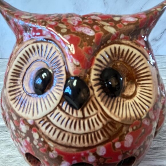 Ceramic Glazed Pottery Owl Tea Light Candle Holder - Picture 2 of 10